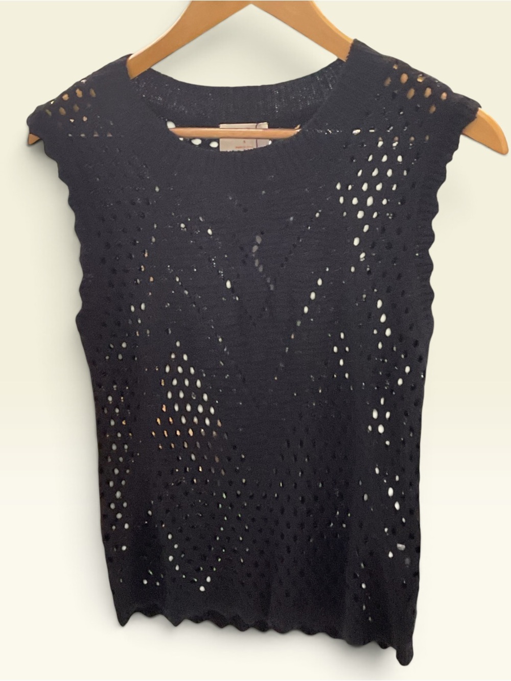 Sleeveless Black Knit Eyelet Tank Top